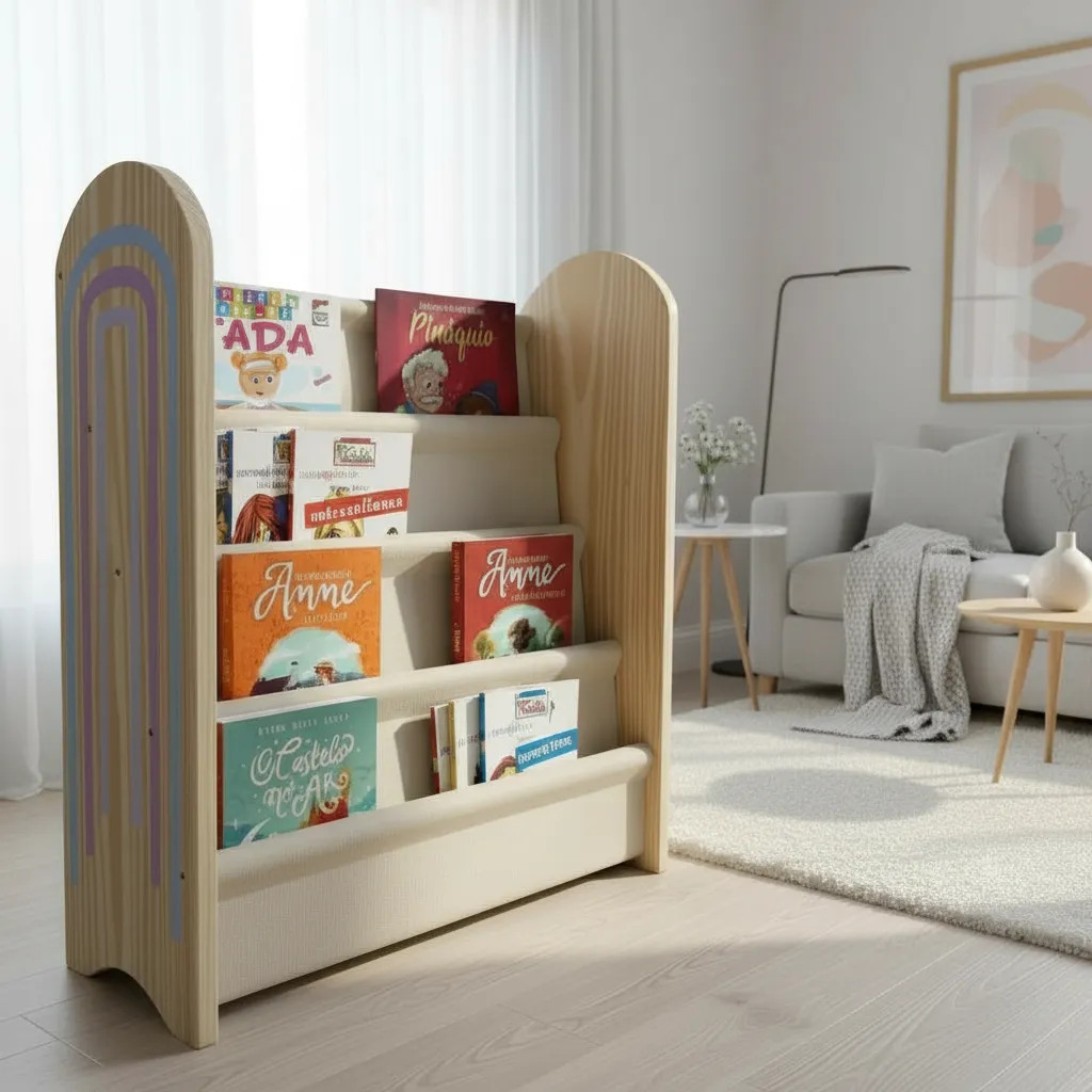 Estante Infantil Montessori Rack Porta-Livros Arco-Íris: Organização, Autonomia e Encanto no Quarto do Seu Filho