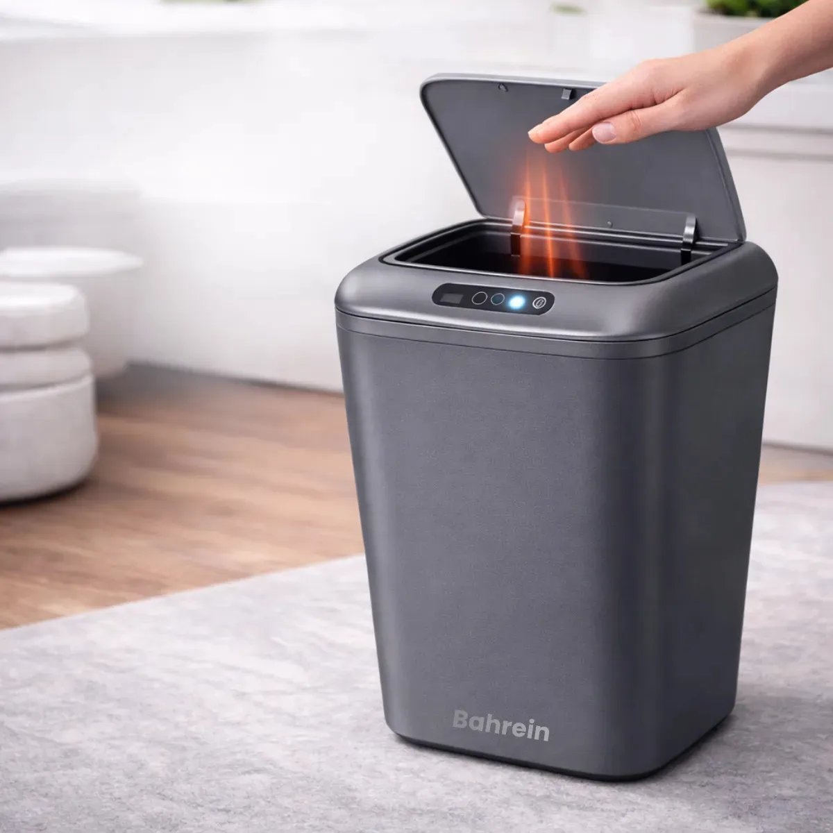 Lixeira Inteligente Sensor Automático 16l Cor Cinza Recarregável Smart Banheiro E Cozinha Moderna